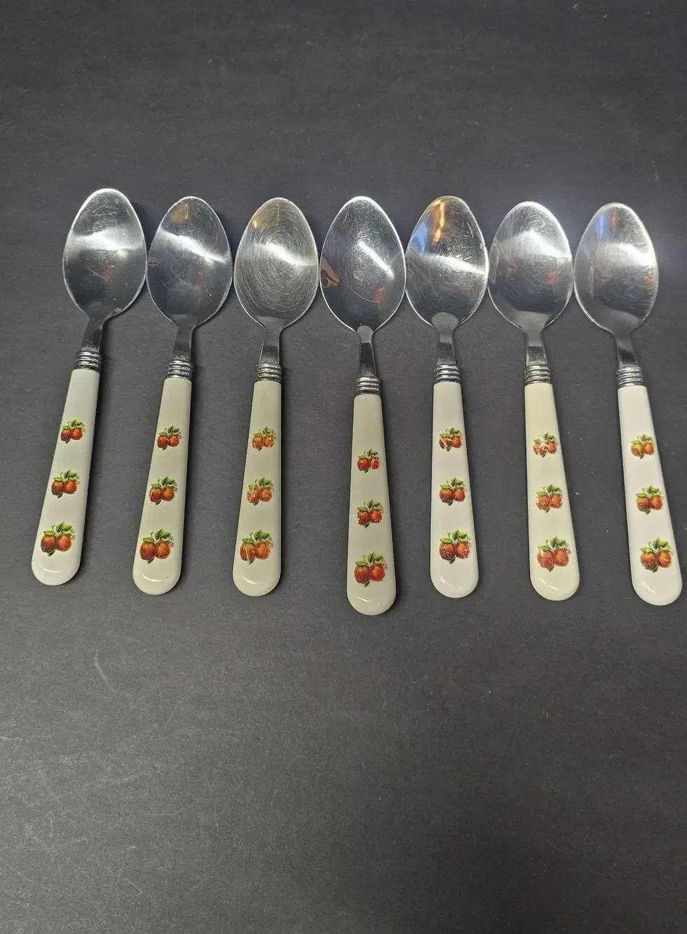 China Pearl Apple Stainless Steel Teaspoon Set 7 Plastic Handle Flatware Kitchen